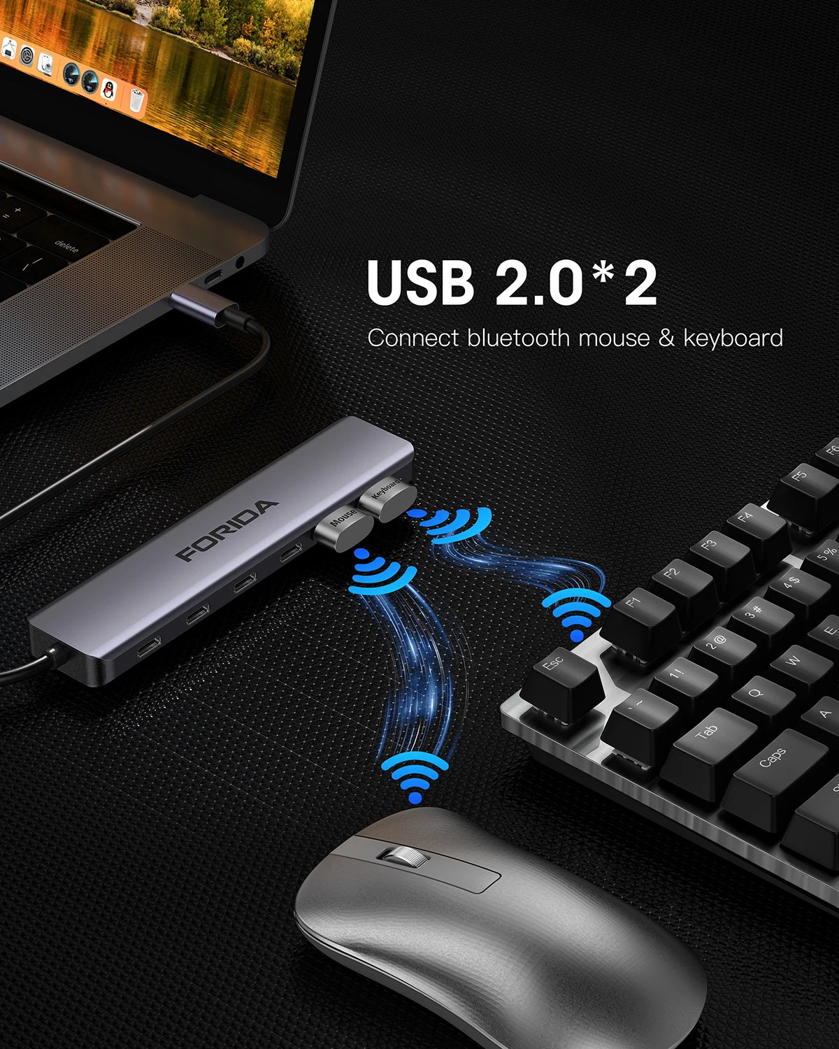 FORIDA Aluminum USB C Hub 3.2 and 3.0 10Gbps USB C HDMI Splitter PD 100W Power Charging USB 3.2 Gen2 Adapter for Laptop PC