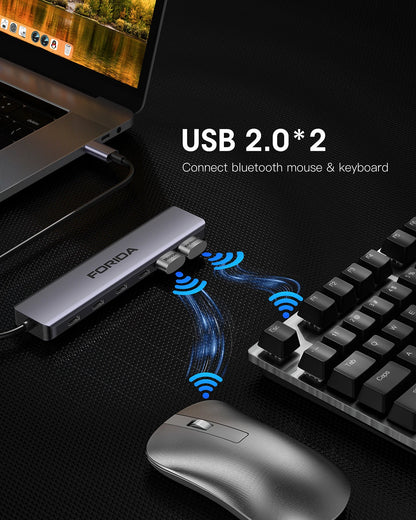 FORIDA Aluminum USB C Hub 3.2 and 3.0 10Gbps USB C HDMI Splitter PD 100W Power Charging USB 3.2 Gen2 Adapter for Laptop PC