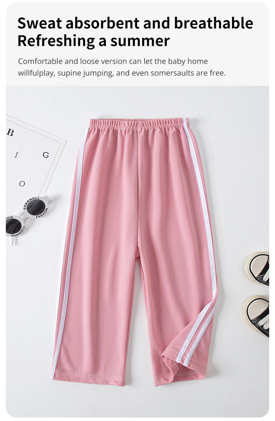 Summer CHILDREN'S Thin Wide-leg Pants Boys and Girls Color Leisure Sports Straight Pants Comfortable Pants.