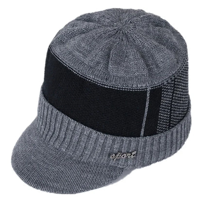 Hot Sale Unisex Warm Winter Hat With Brim Plush Fur Lined Knit Cap Sports Label Thicken Winter Hats For Men