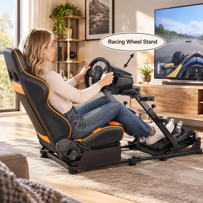 Racing Simulator Cockpit 1420 X 615 X 1030 Mm, Matte Black Carbon Steel Frame, PVC Seat, Foldable Dual Arm for Gaming