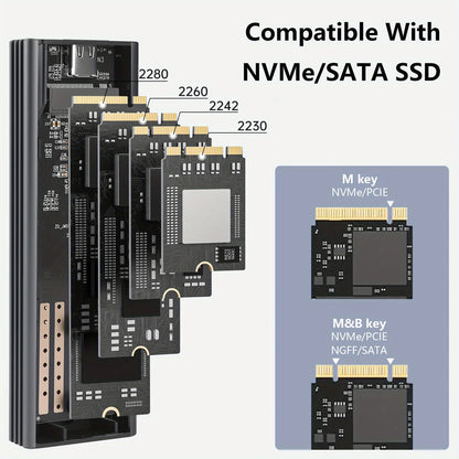 SUNKANDI M.2 NVME SATA SSD Enclosure Adapter, USB C 3.1 Gen 2 (10 Gbps) To M.2 PCIe NVMe and SATA SSDs Support for SSDs 2230