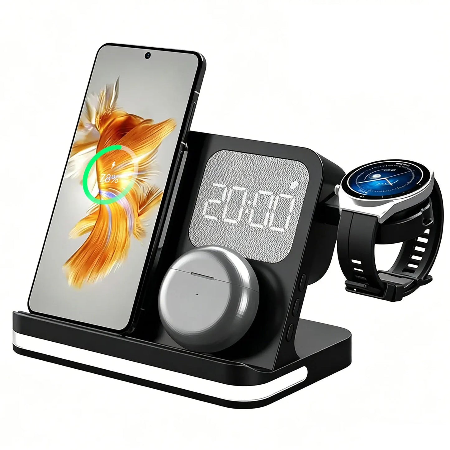4 in 1 Wireless Charger Alarm Clock Stand For Samsung S26 S25 Galaxy Watch 8 7 6 5 Active 2 Buds4 Pro 3/2 Fast Charging Station