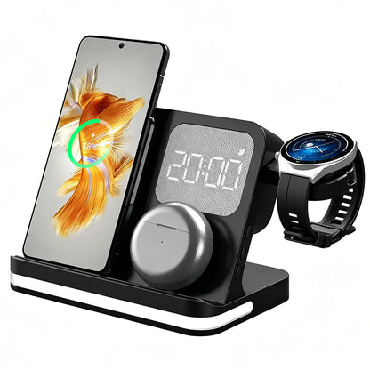 4 in 1 Wireless Charger Alarm Clock Stand For Samsung S26 S25 Galaxy Watch 8 7 6 5 Active 2 Buds4 Pro 3/2 Fast Charging Station