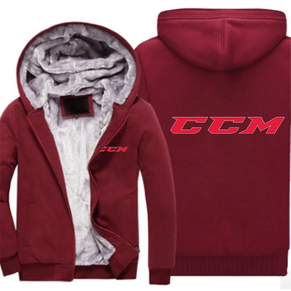 CCM Vinterhoodie Herr – Tjock fleece, dragkedja, solid färg, varm & bekväm, S–5XL, 12 färger
