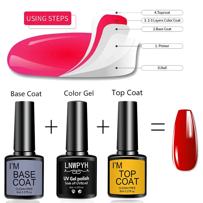 4 Pcs/Set Top Coat And Base Coat Clear Gel Nail Polish Kit Semi Permanent Nail Art Manicure Soak Off LED UV Gel Varnishes Set