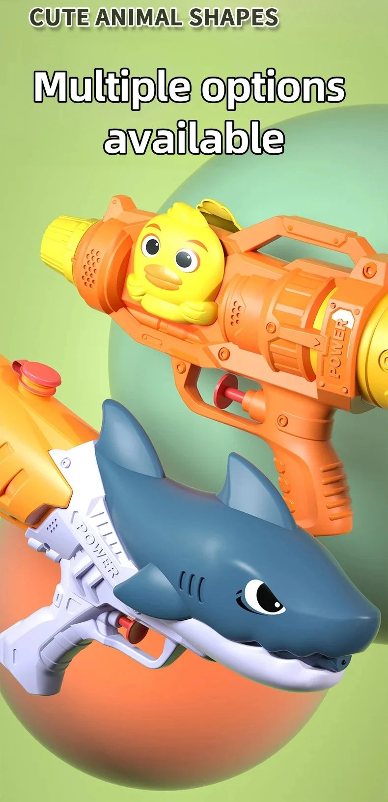 Vattenpistol med enhörningar, dinosaurier och ankor för sommarlek