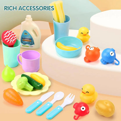 Play Sink with Running Water Kitchen Sink Toys Electric Faucet Play Kitchen Toy Pool Floating Fishing Toys for Water Play