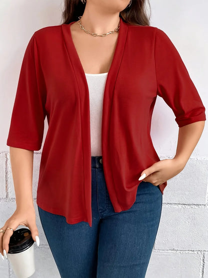 Dam Plus Size Blazer – Dräperad Öppen Enfargad 3/4-ärm Casual Mångsidigt Året Runt, 8 Färger 1XL–5XL
