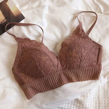 Lace Floral Embroidery Sexy Bra Comfortable Adjustable Women Underwear 3/4 Cup Wireless Girl Brassiere Bralette