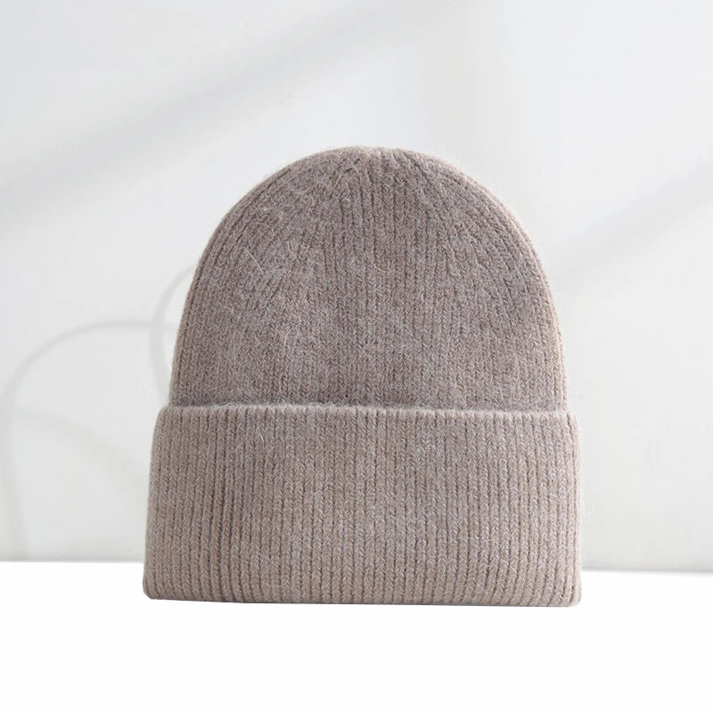 Fluffy Angora Hat Rabbit Fur Warm Winter hat For Womans Cashmere Wool Soft Beanies Blue Knitted Hat Outdoor Ski Female