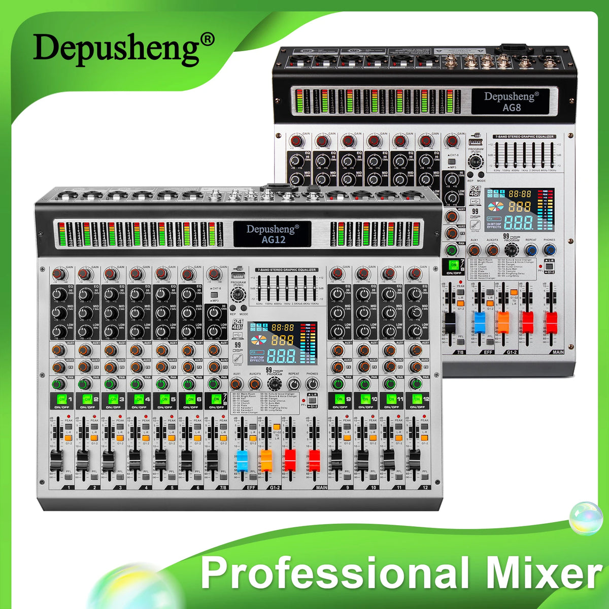 Depusheng AG8/AG12 ljudmixer med Bluetooth och 99 DSP-effekter