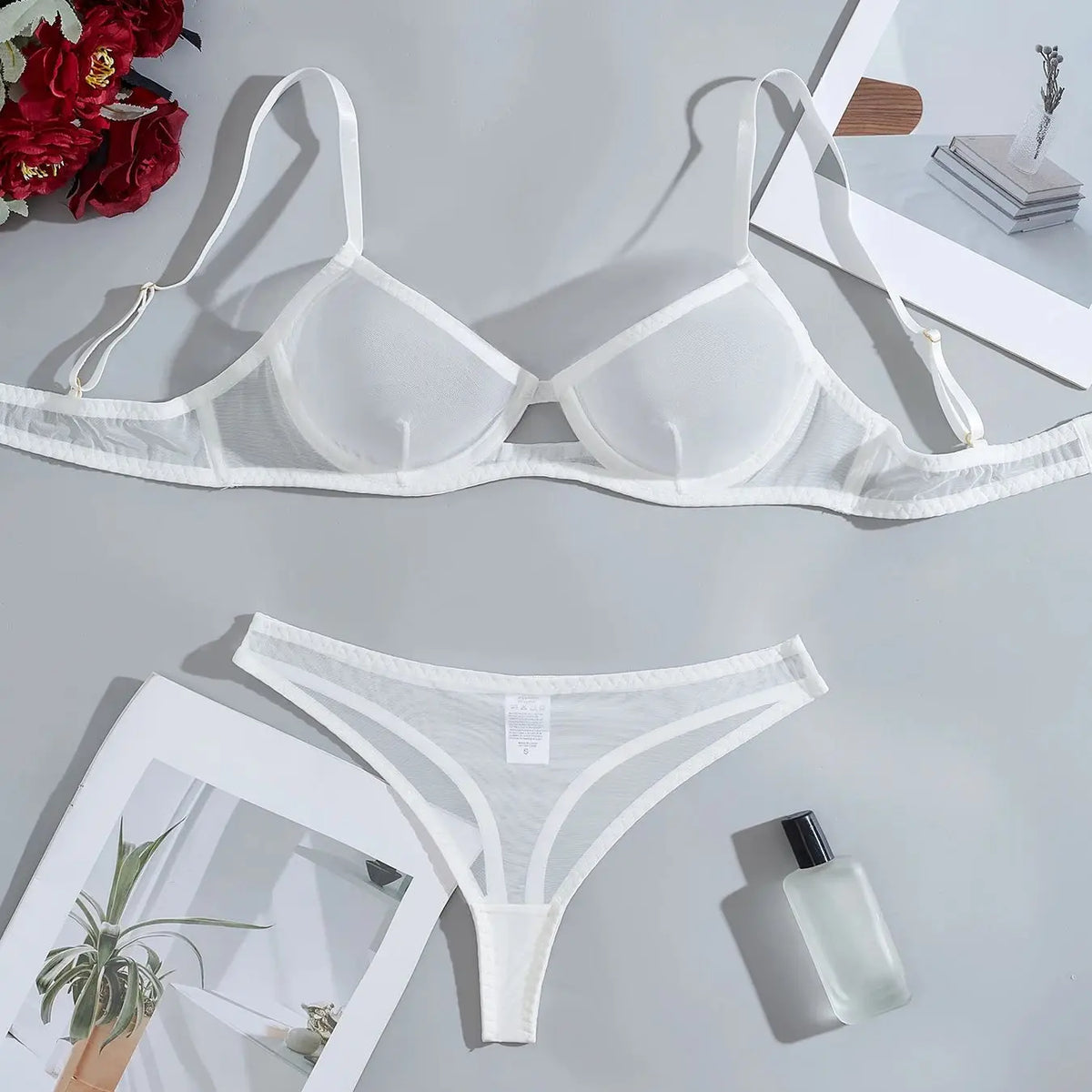 Sensuell Spets Lingerie Set – Tunn Genomskinlig BH & Trosor, 3 Färger S–2XL