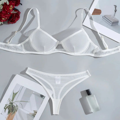 Sensuell Spets Lingerie Set – Tunn Genomskinlig BH & Trosor, 3 Färger S–2XL