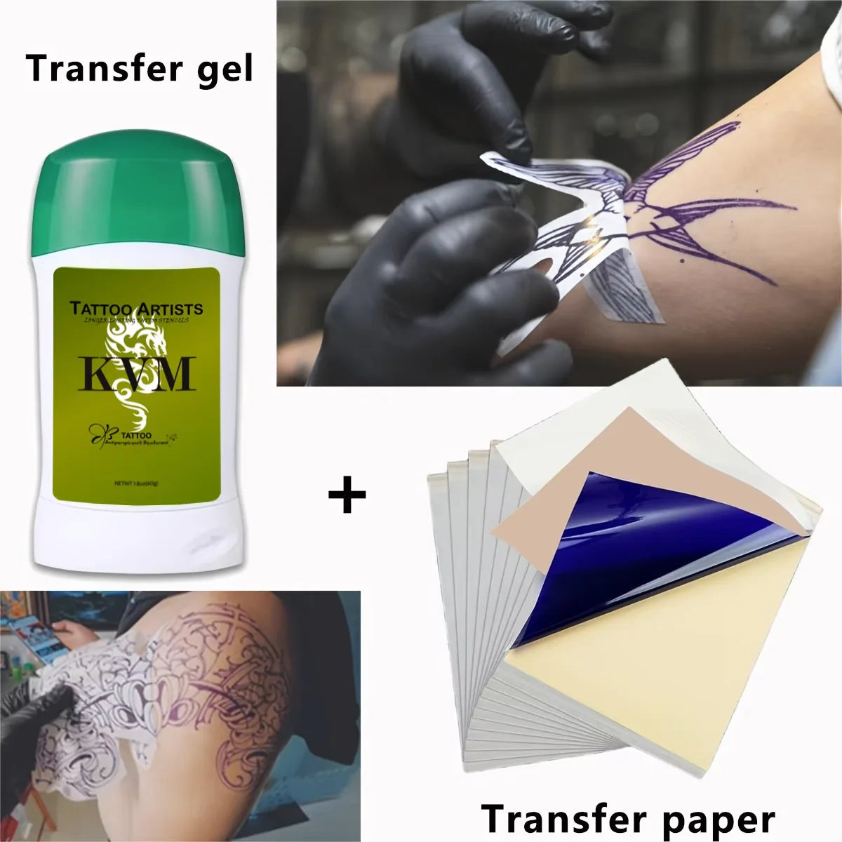 KVM Tattoo Transfer Stick Paste + 4 Layer Thermal Tattoo Transfer Paper Set Clear Long Lasting Tattoo Stencil Kit For Tattoo