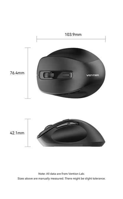 Vention Ergonomic Wireless Mouse Bluetooth 5.1 Dual-Mode USB 2.4G Mouse 4000 DPI 6 Buttons Mouse for PC MacBook Pro Tablet Mice