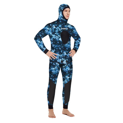 HOT Camouflage Long Sleeve Fission Hooded 2 Pieces Of 1.5/3MM Neoprene Submersible Suit For Men Keep Warm Waterproof Diving Suit