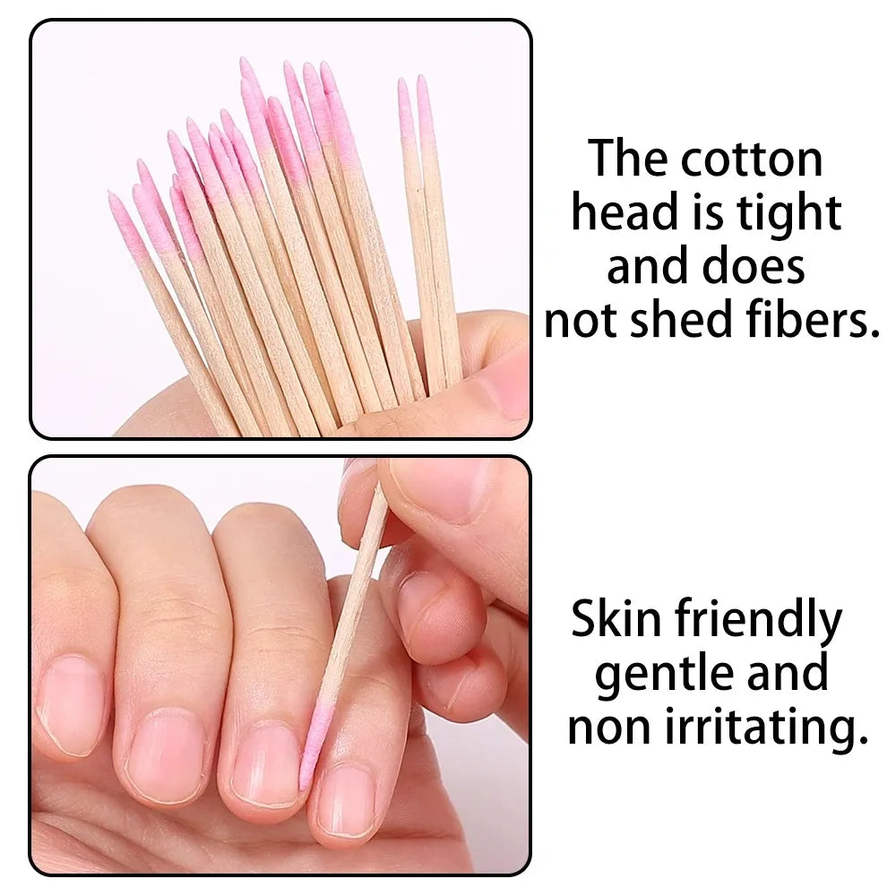 100/300/500 Nails Wooden Tip Cotton Stick Buds Disposable Ultra-Detail Corrector Nail Polish Remover Clean Sticks Manicure Tools