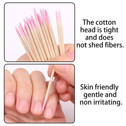 100/300/500 Nails Wooden Tip Cotton Stick Buds Disposable Ultra-Detail Corrector Nail Polish Remover Clean Sticks Manicure Tools