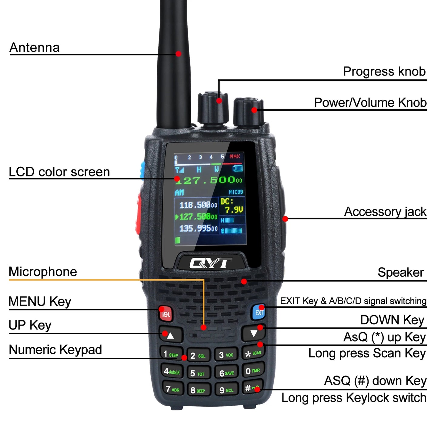 QYT KT-A16 Air Band Tx Handheld Walkie Talkie 118.000-136.999MHz TX Rx Aviation Portable Radio 6Watt 200Ch NoAA Weather Forecast