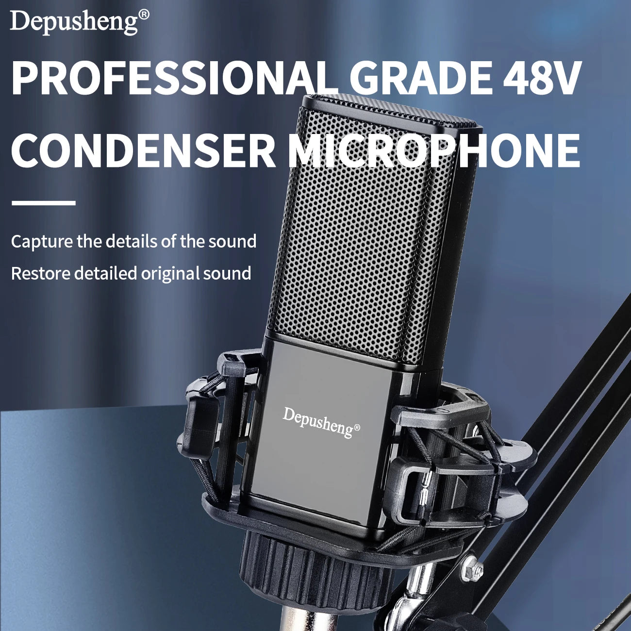 DEPUSHENG V12 Condenser Microphone 48V Sound Card Microphone Anchor Voice Recording Studio High Fidelity