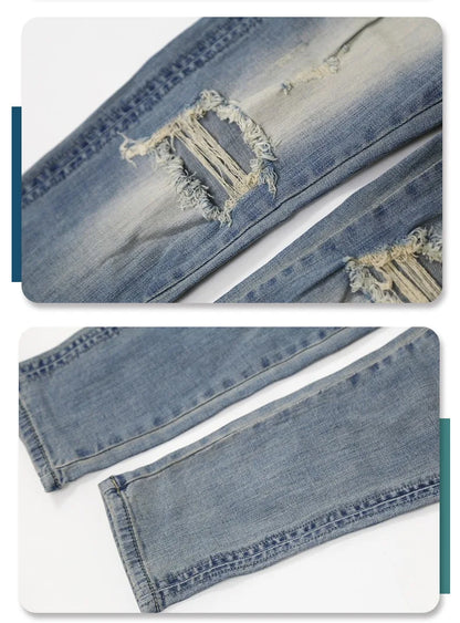2026 High Quality Men's Jeans Pure Black Ripped Stretch Jeans Men Denim Trousers High Street Style Hip Hop Street Dance Man Jean