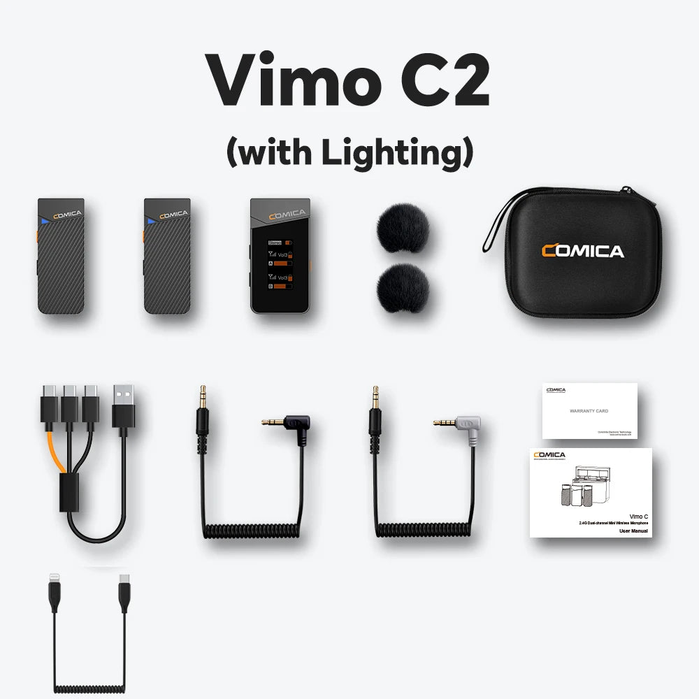 COMICA Vimo C 2.4G Wireless Lavalier Microphone with Charging Case,Lapel Mic for Camera Smartphone Podcast Interview Vlog