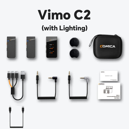 COMICA Vimo C 2.4G Wireless Lavalier Microphone with Charging Case,Lapel Mic for Camera Smartphone Podcast Interview Vlog