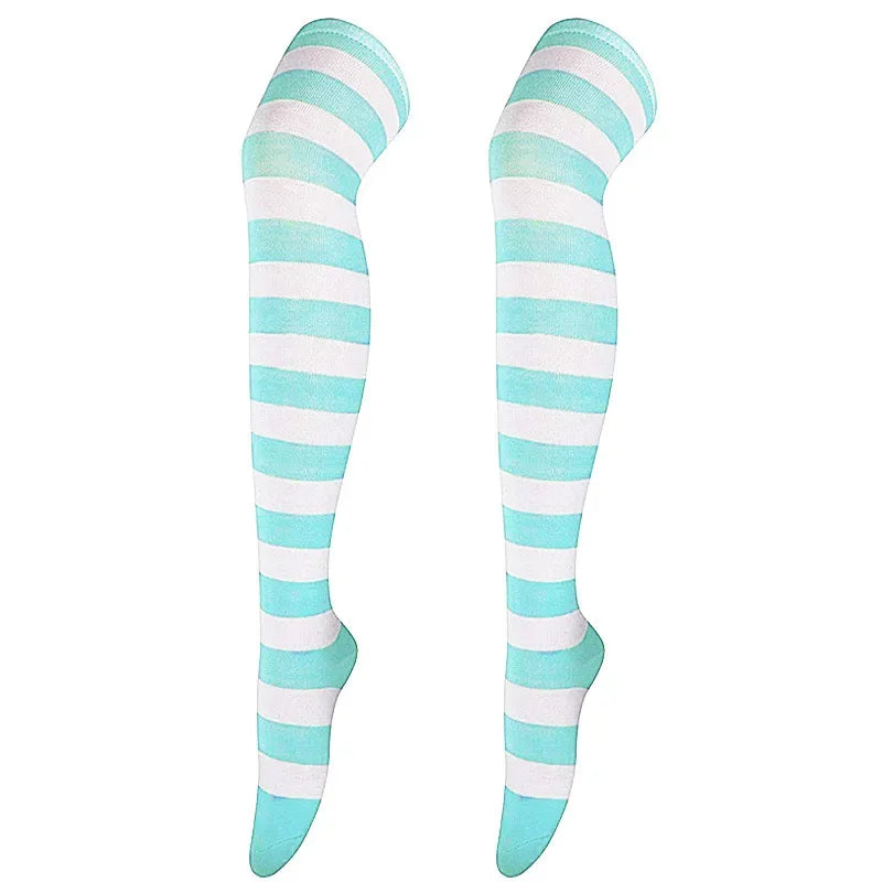 Dam Lolita Overknee Strumpor – Randiga Thigh High Cosplay, 25 Färgkombinationer One Size