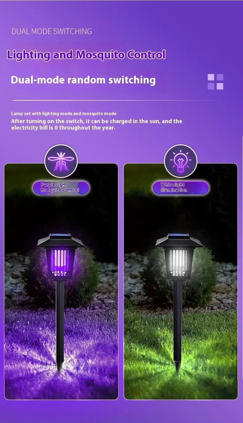 Solar and Electric Shock Mosquito Repellent Lamp Waterproof Bug Zapper 2Mode LED Light for Outdoor Garden Lawn Camping Villa Use