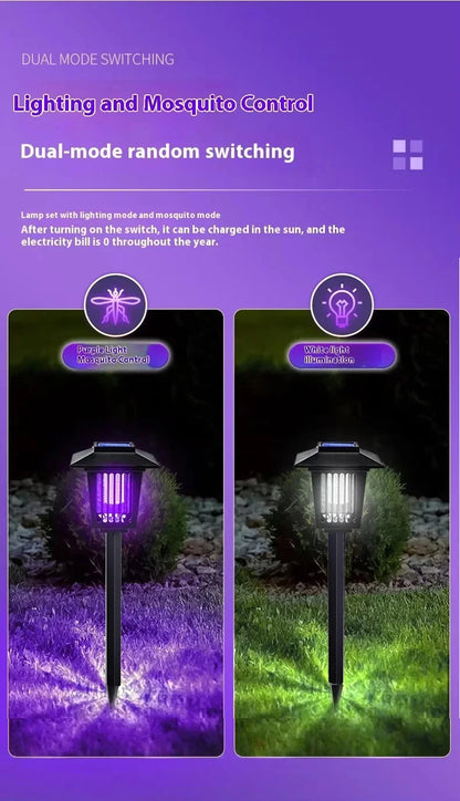 Solar and Electric Shock Mosquito Repellent Lamp Waterproof Bug Zapper 2Mode LED Light for Outdoor Garden Lawn Camping Villa Use