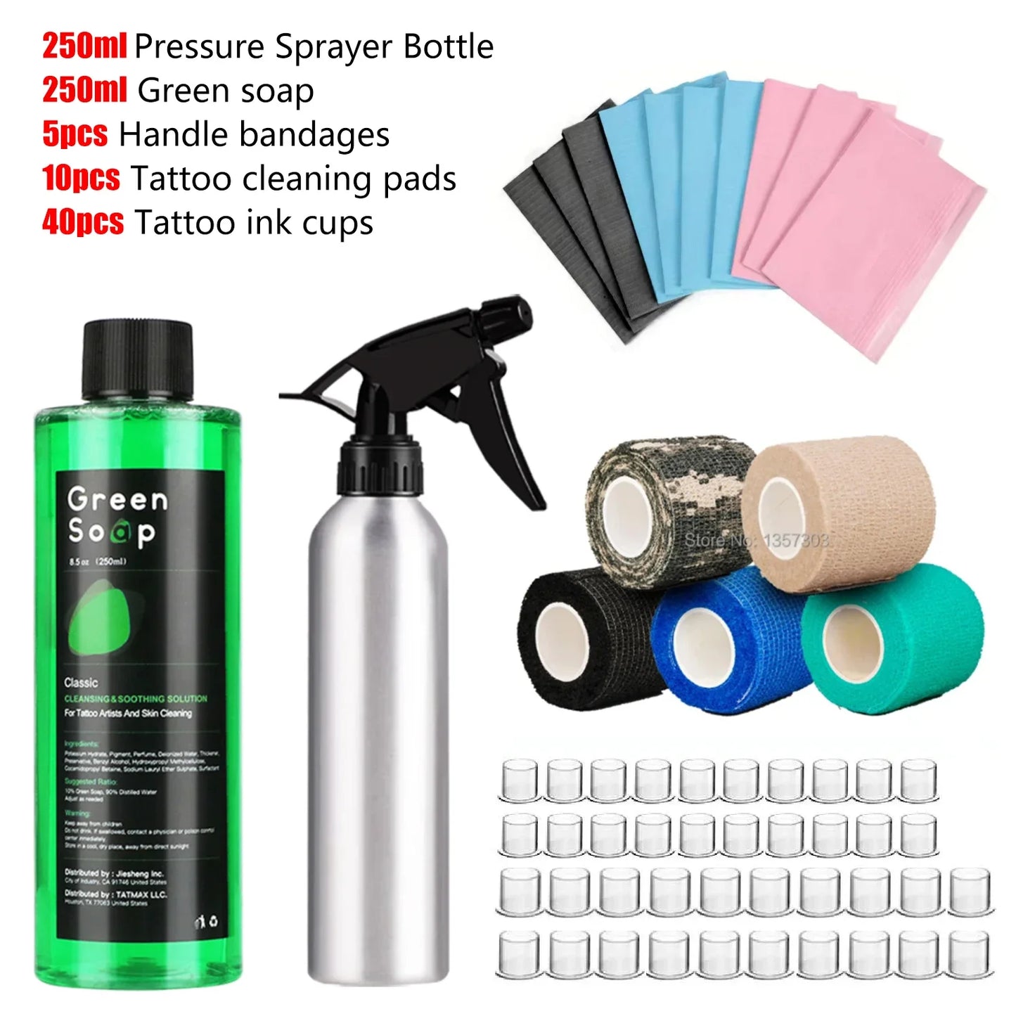 Tattoo Green Soap Kit - 250ML Green Soap with 250ML Aluminium Pressure Sprayer Bottle Tattoo Cleaning Tools  Tattoo Supplies