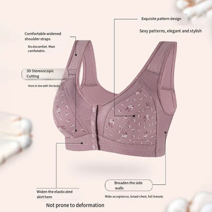 Deep V Neck Bra Skin Color Elderly Bra Cotton Fabric Front Buckle Closure Full Cup Design Regular Length Solid Color