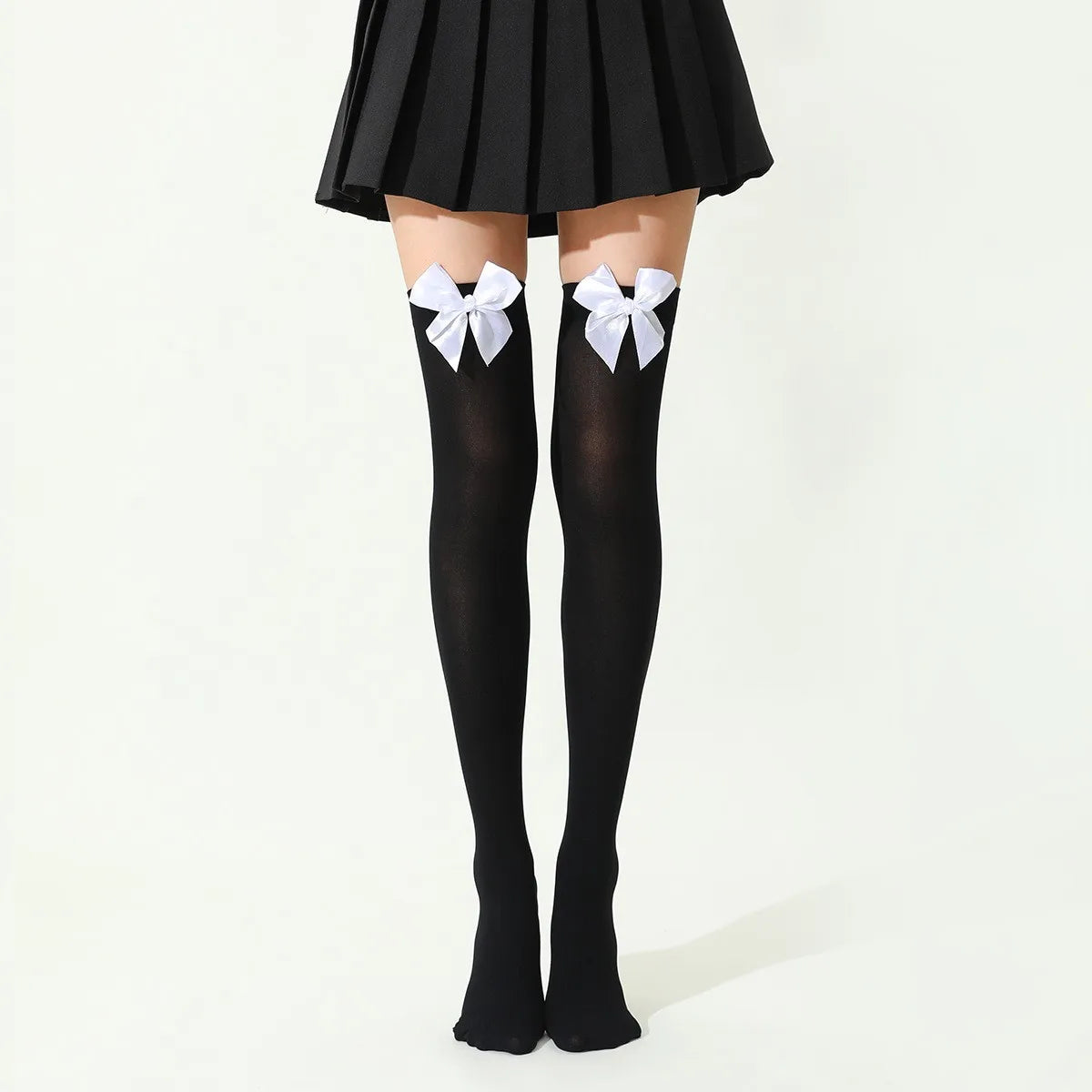 Dam Overknee Strumpor med Satinrosett – Elastiska Spets Tights Kväll & Fest, 3 Färger