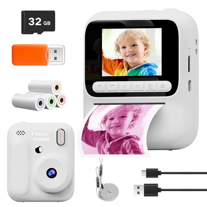 New Kids Instant Digital Camera 2.4 Inch IPS Screen 8X Zoom Mini Single Color Print Camera For Kids 3-12 Years Birthday Gifts