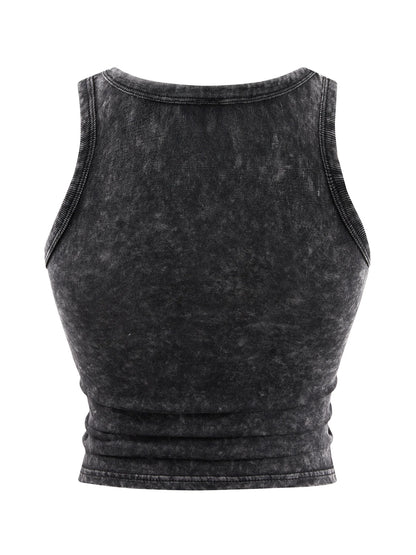 Dam Y2K Bomull Linne Crop Top – Tight Washed Streetwear Casual Sommar, 10 Färger M–XXL