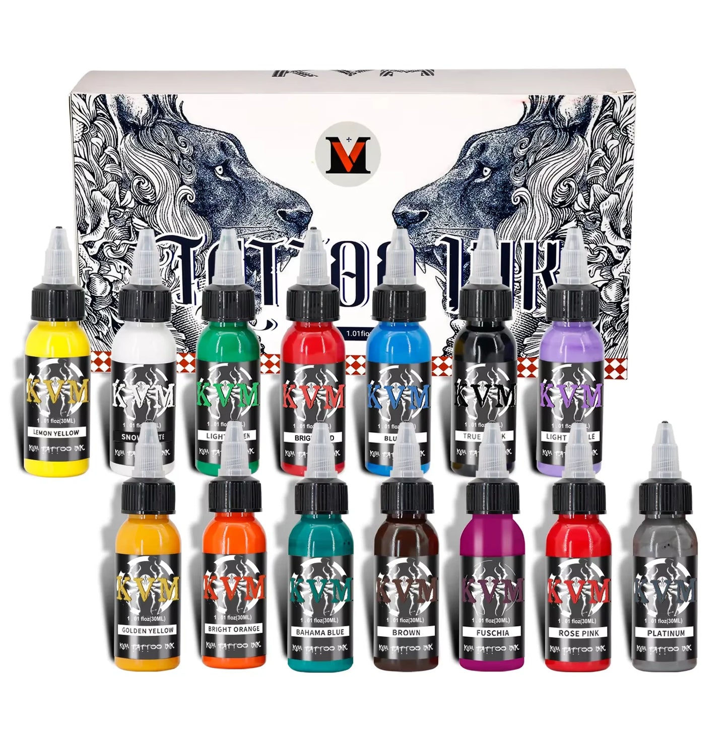 KVM 30ml/1oz 14-colors Tattoo Ink Pigment Body Art Tattoo Kits Professional Beauty Paints Makeup Tattoo Supplies Semi-permanent