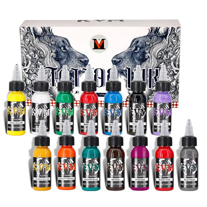 KVM 30ml/1oz 14-colors Tattoo Ink Pigment Body Art Tattoo Kits Professional Beauty Paints Makeup Tattoo Supplies Semi-permanent