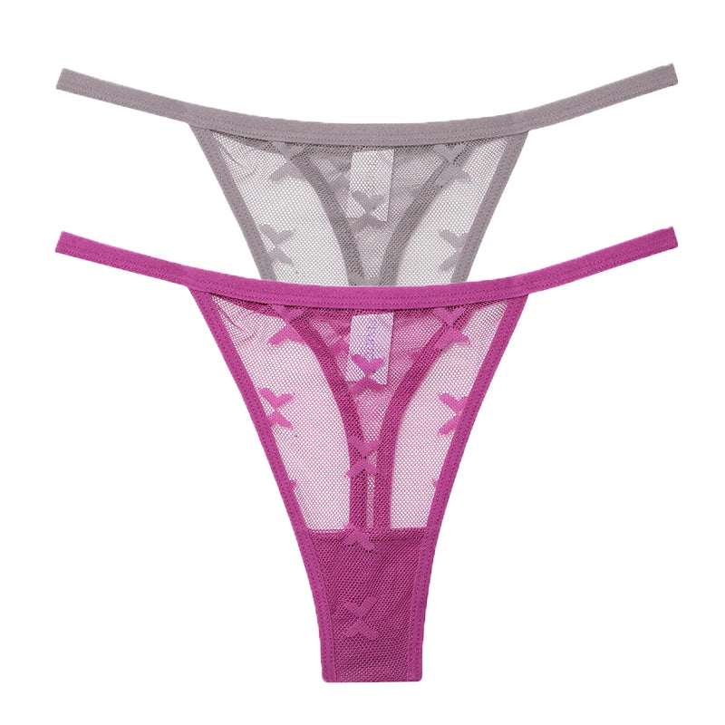 2PCS/Set Mesh G-String Women's Panties Transparent Underwear Women Seamless Thong Female Underpants Intimates Lingerie S-XL