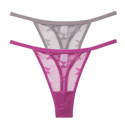 2PCS/Set Mesh G-String Women's Panties Transparent Underwear Women Seamless Thong Female Underpants Intimates Lingerie S-XL