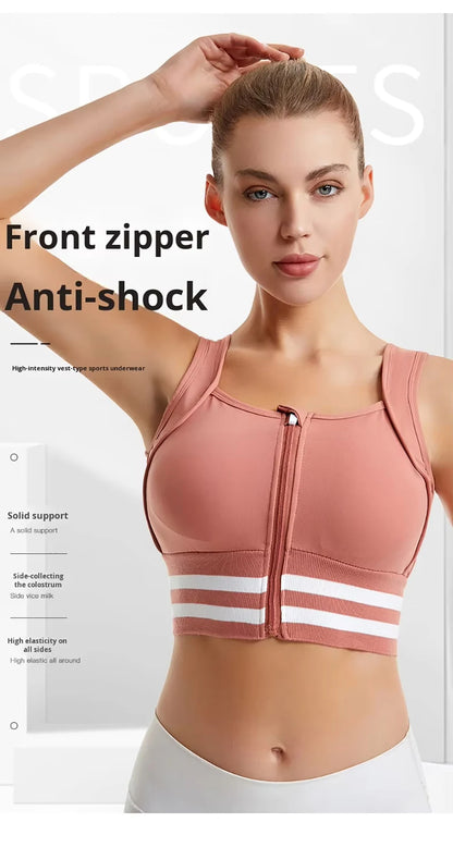 Zipper Front Closure Sports Bra Fitness Crop Tops with Built in Bra Gym Yoga Workout Padded Tank Top Athletic Vest Plus Size