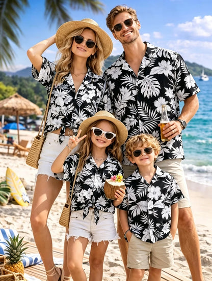 New Men's 3D Printed Hawaiian Shirt Loose Short-Sleeved Family Wear Parents and Children Shirts Beach Vacation Kids's Clothing