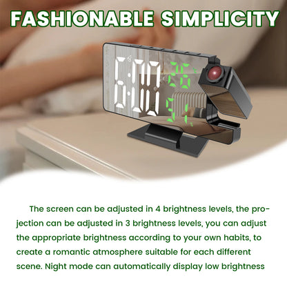 LED Digital Alarm Clock Projection Clock with 180°Rotatable Projector Mirror Large Screen Projection Clock For Home Office Table