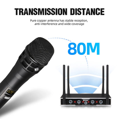 Debra DU4004 Wireless Conference Microphone System, UHF 4-channel, lavalier, headset, handheld microphone, for weddings, karaoke