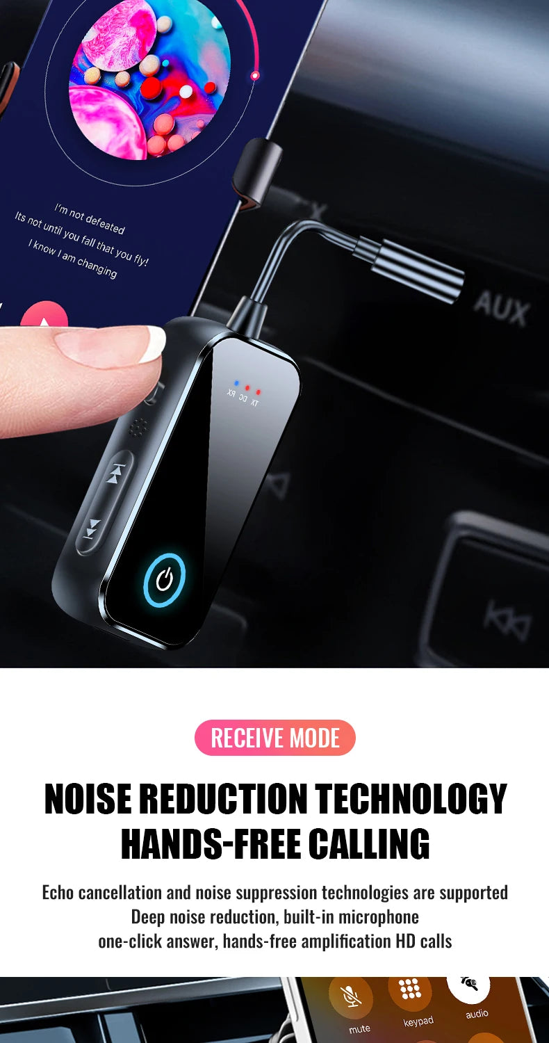 Bluetooth 6.0 AUX Audio Transmitter Receiver 2 IN 1 Wireless Adapter 3.5MM With Mic HiFi Stereo Music For Car TV PC Airplane