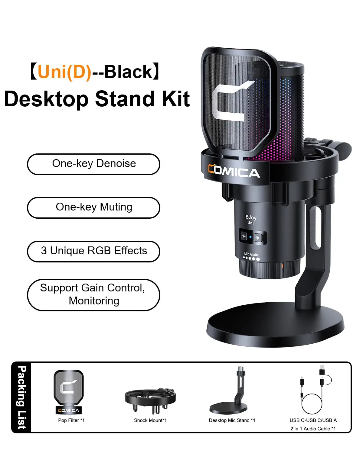 Cardioid Condenser Wired USB Microphone with RGB lights for Gaming, Podcasting, Music creation and PS4/5 Ejoy Uni A Uni D