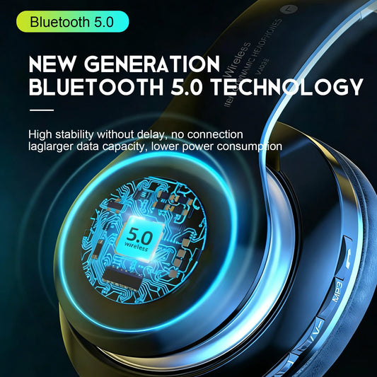 Trådlöst On-Ear Headset Bluetooth 5.0 – HiFi Stereo Hopfällbar Låg Latens Sport Kontor Gaming Vit Blå Svart Grå Röd