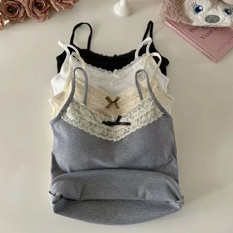 Dam Coquette Y2K Spets Crop Top – Ärmlös Koreansk Stil Sommar Linne Sexig Kawaii, 10 Färger One Size