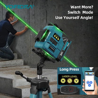 YOFIDRA 4D 16 Lines Laser Level Self-Leveling 360° Horizontal Vertical Leveling Tools With 1M Tripod For Makita 21V Battery Pin