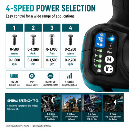 Makita DTW700 18V Kolborstfri Mutterdragare med 6.0Ah Batteri
